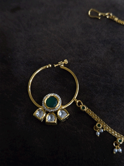 3cm diameter kundan nath with half flower design