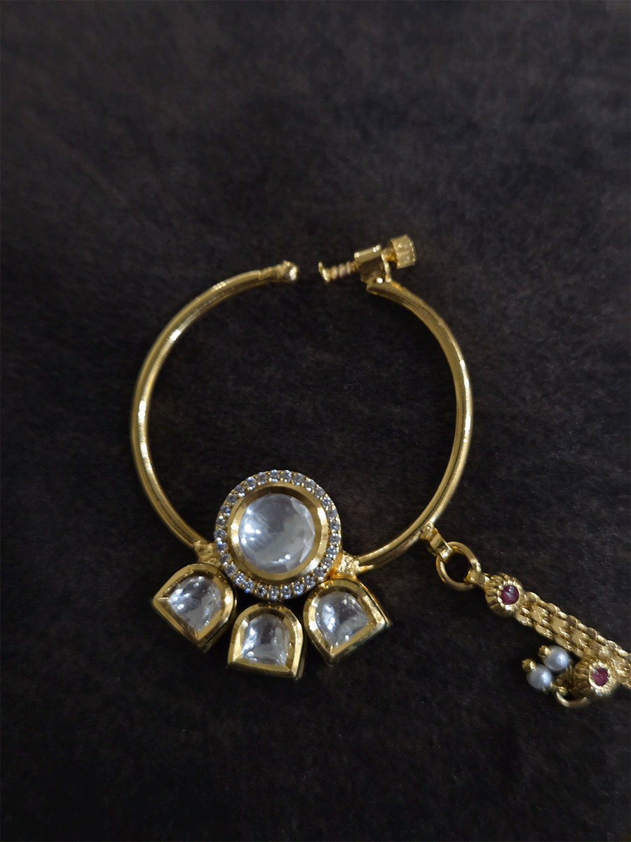 3cm diameter kundan nath with half flower design