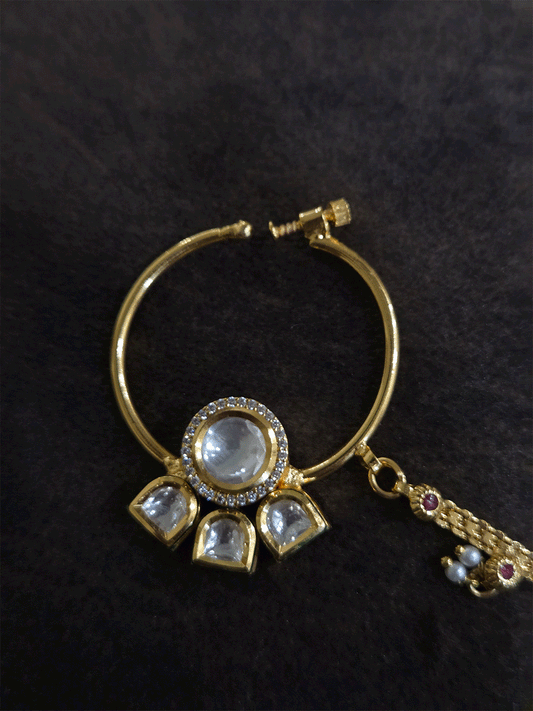 3cm diameter kundan nath with half flower design