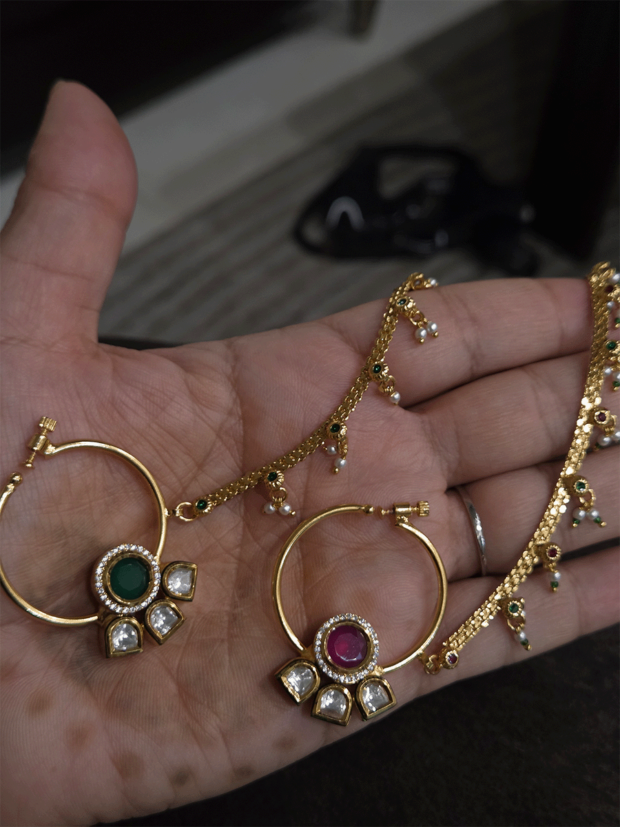 3cm diameter kundan nath with half flower design