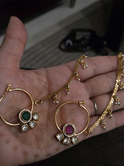 3cm diameter kundan nath with half flower design