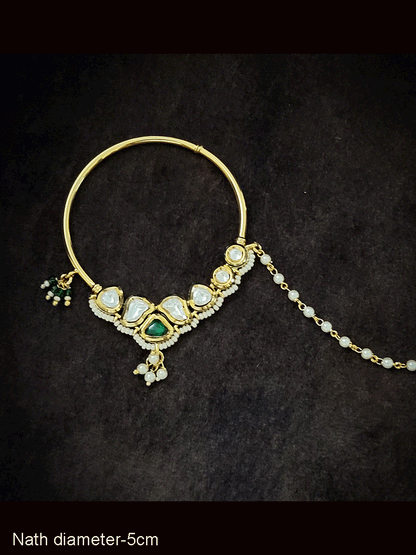 5cm diameter kundan and coloured stone nath with pirohi work
