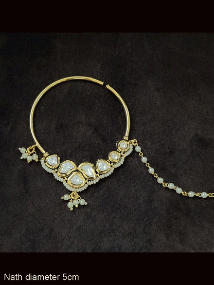 5cm diameter kundan and coloured stone nath with pirohi work