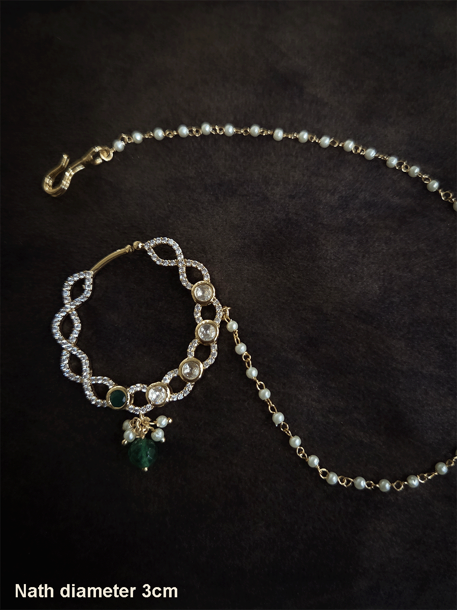 Loop design 3cm diameter with coloured drop zircon studded nath