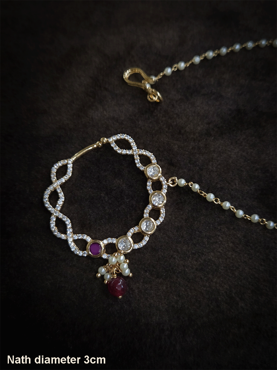 Loop design 3cm diameter with coloured drop zircon studded nath