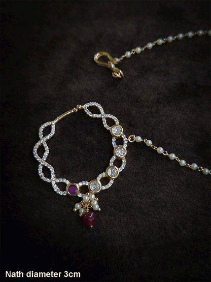 Loop design 3cm diameter with coloured drop zircon studded nath