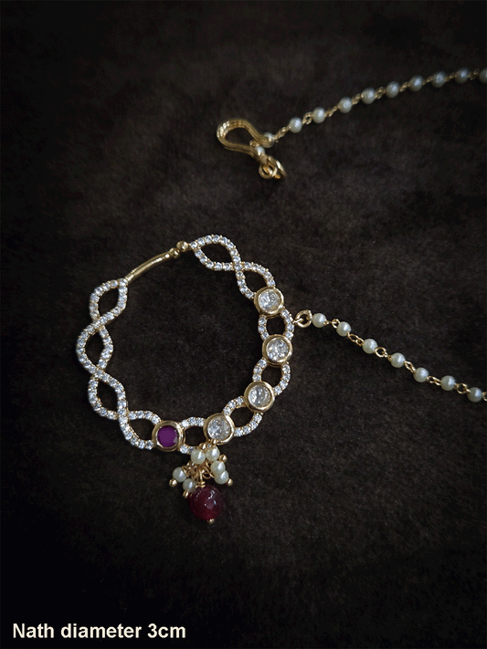 Loop design 3cm diameter with coloured drop zircon studded nath