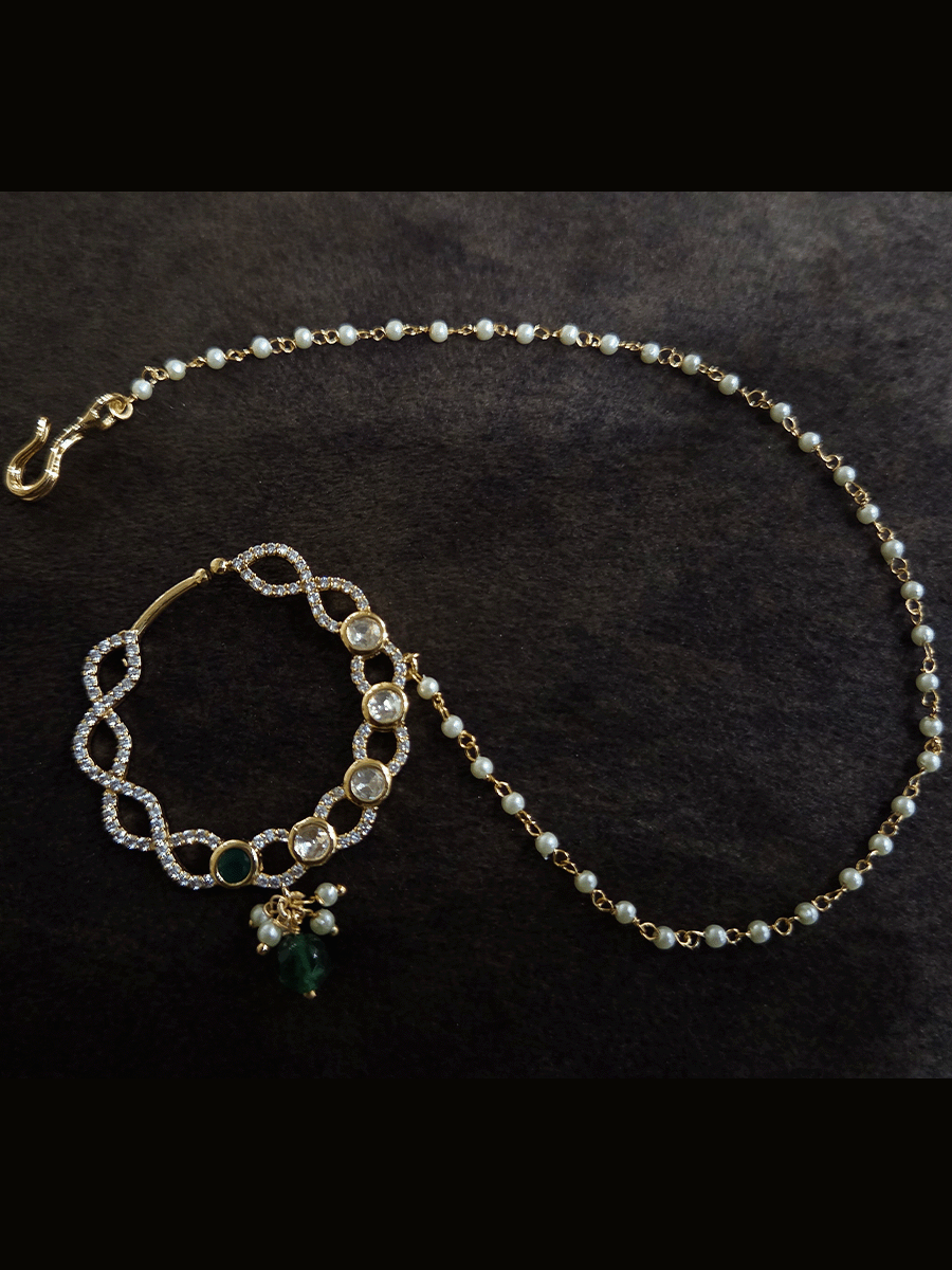 Loop design 3cm diameter with coloured drop zircon studded nath