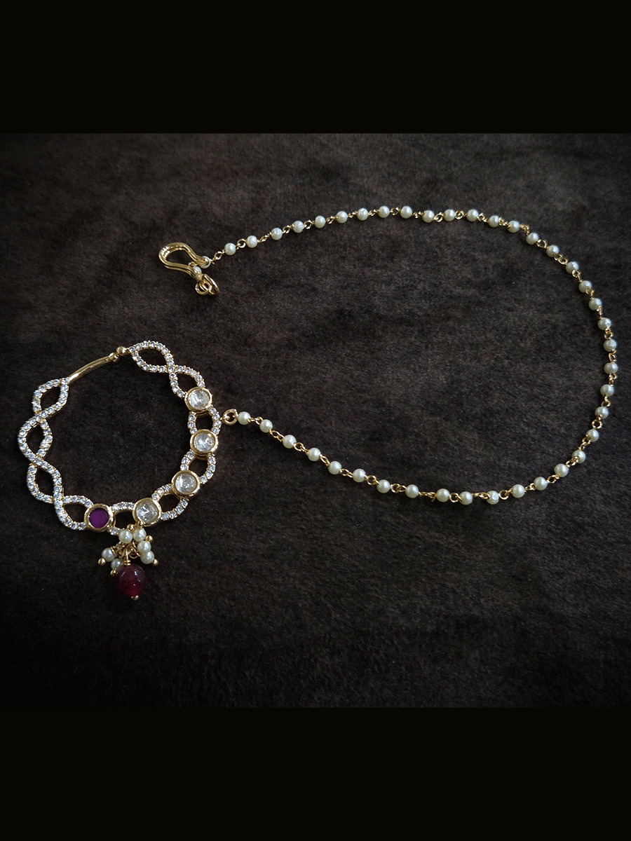 Loop design 3cm diameter with coloured drop zircon studded nath