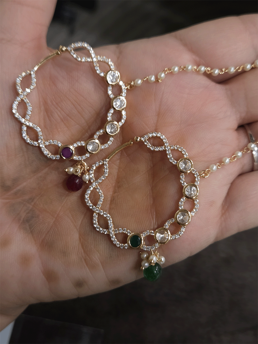 Loop design 3cm diameter with coloured drop zircon studded nath