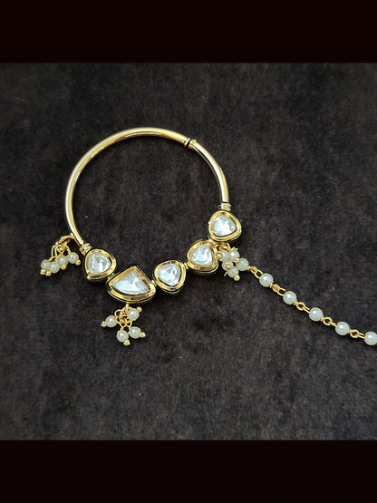 3.5cm diameter 5 kundan nath with pearl beads hanging