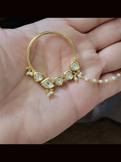 3.5cm diameter 5 kundan nath with pearl beads hanging
