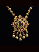 Load image into Gallery viewer, Ruby and green stones studded pendant set in gold bead chain