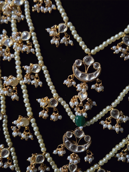 15 inch long five pearl layers paachi kundan tukdies traditional design set
