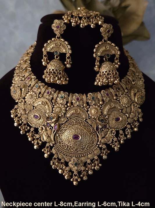 Flowers,paisley and peacock design intricately carved stones studded set