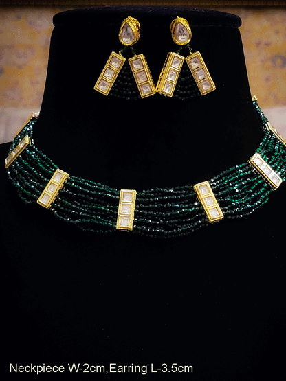 Three kundan rectangular tukdies in multiple beaded strings set