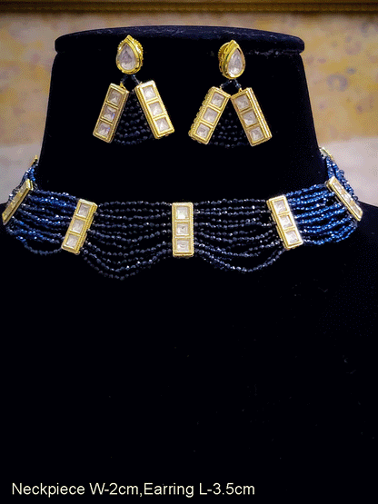 Three kundan rectangular tukdies in multiple beaded strings set