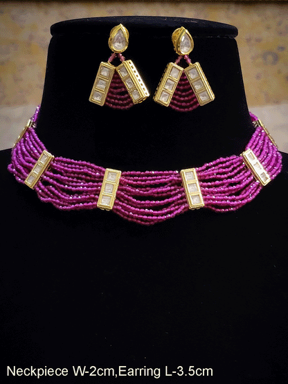 Three kundan rectangular tukdies in multiple beaded strings set
