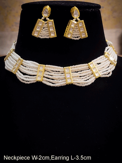 Three kundan rectangular tukdies in multiple beaded strings set