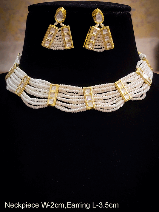 Three kundan rectangular tukdies in multiple beaded strings set
