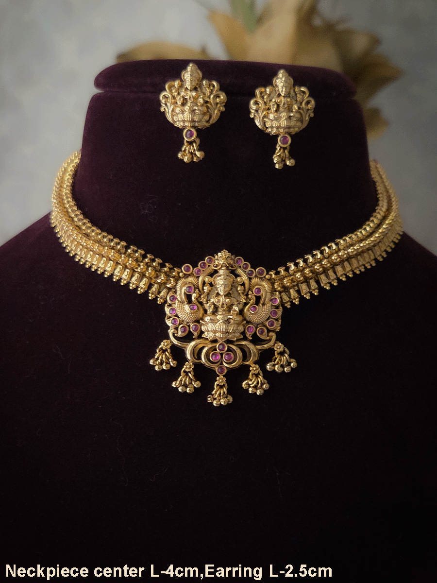 Ruby stones studded laxmiji motif set with side classy design chain