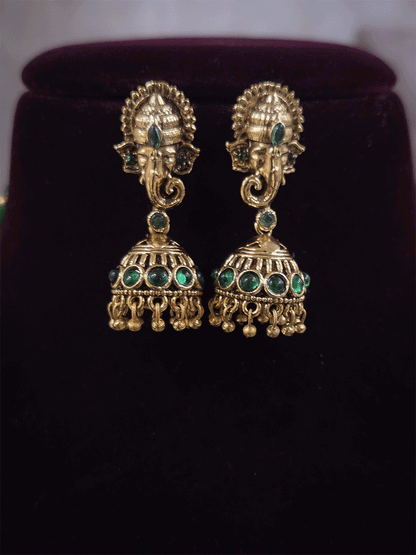2.5 inch Ganpatiji pendant set with jhoomkies in beaded 9 inch long string