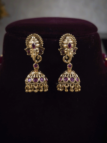 2.5 inch Ganpatiji pendant set with jhoomkies in beaded 9 inch long string