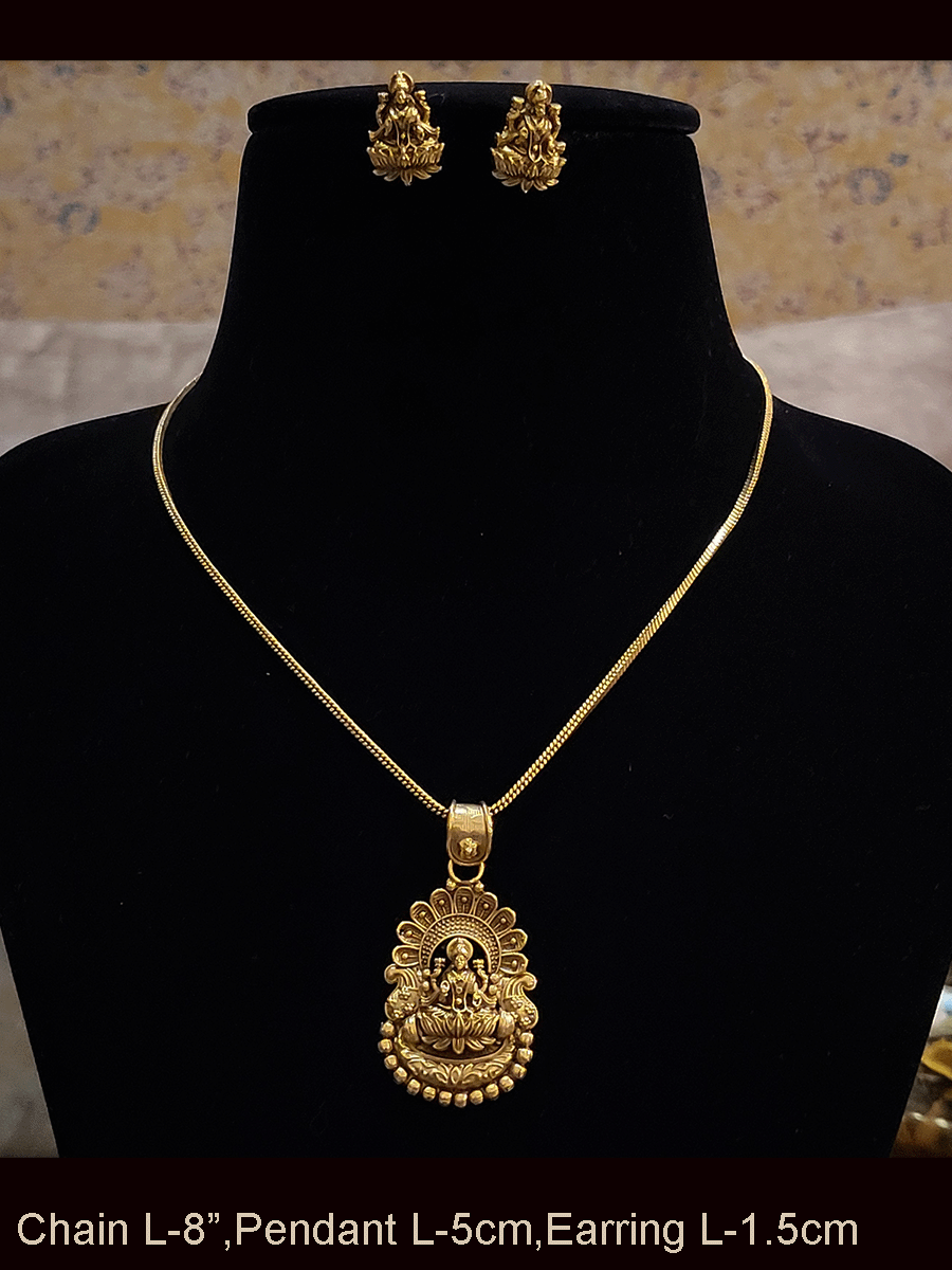 Laxmiji motif pendant set with flower design on top