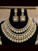Load image into Gallery viewer, Classy triple layer oval kundan tukdies with AD outline set