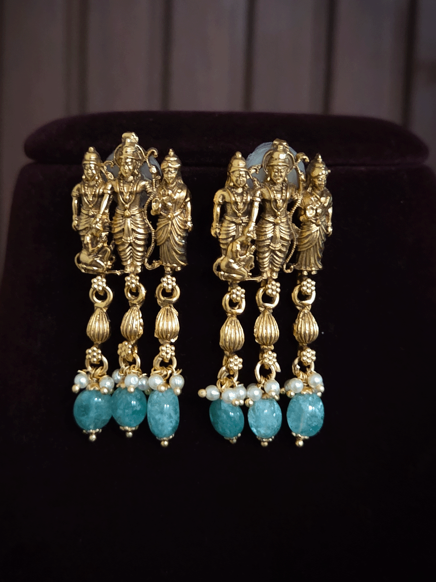 Ram durbar center tukdi with side aqua bead strings chik set