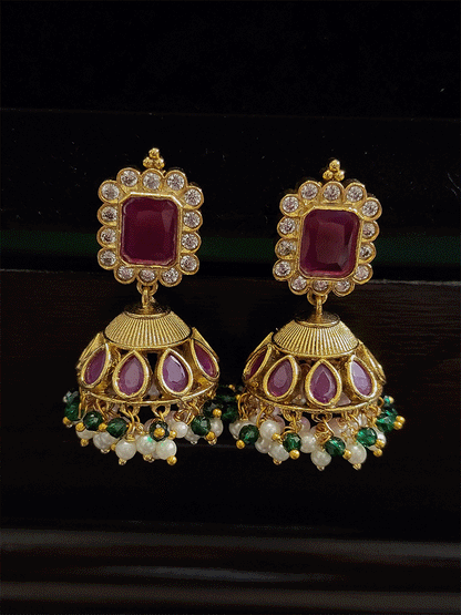 Rectangular ruby stones white stones laxmiji motif center set