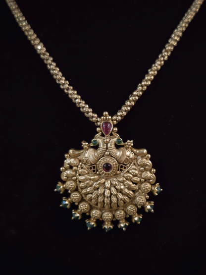 Half flower peacock top design pendant set with 8" long chain