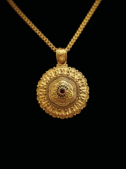 Flower center with ruby stone self heart design pendant set