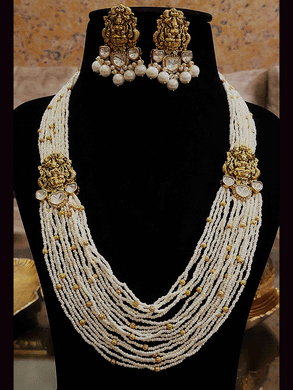 Laxmiji and kundan side brooch multiple pearl strings 10