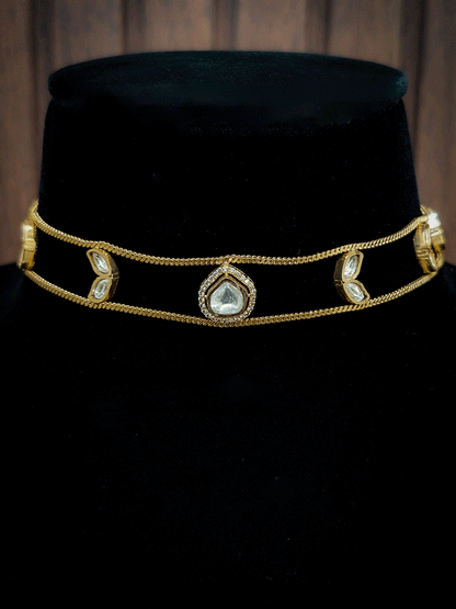 Double chain choker with moissanite tukdies classy set