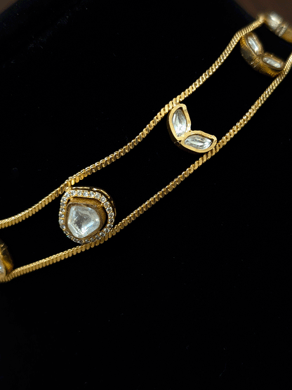 Double chain choker with moissanite tukdies classy set