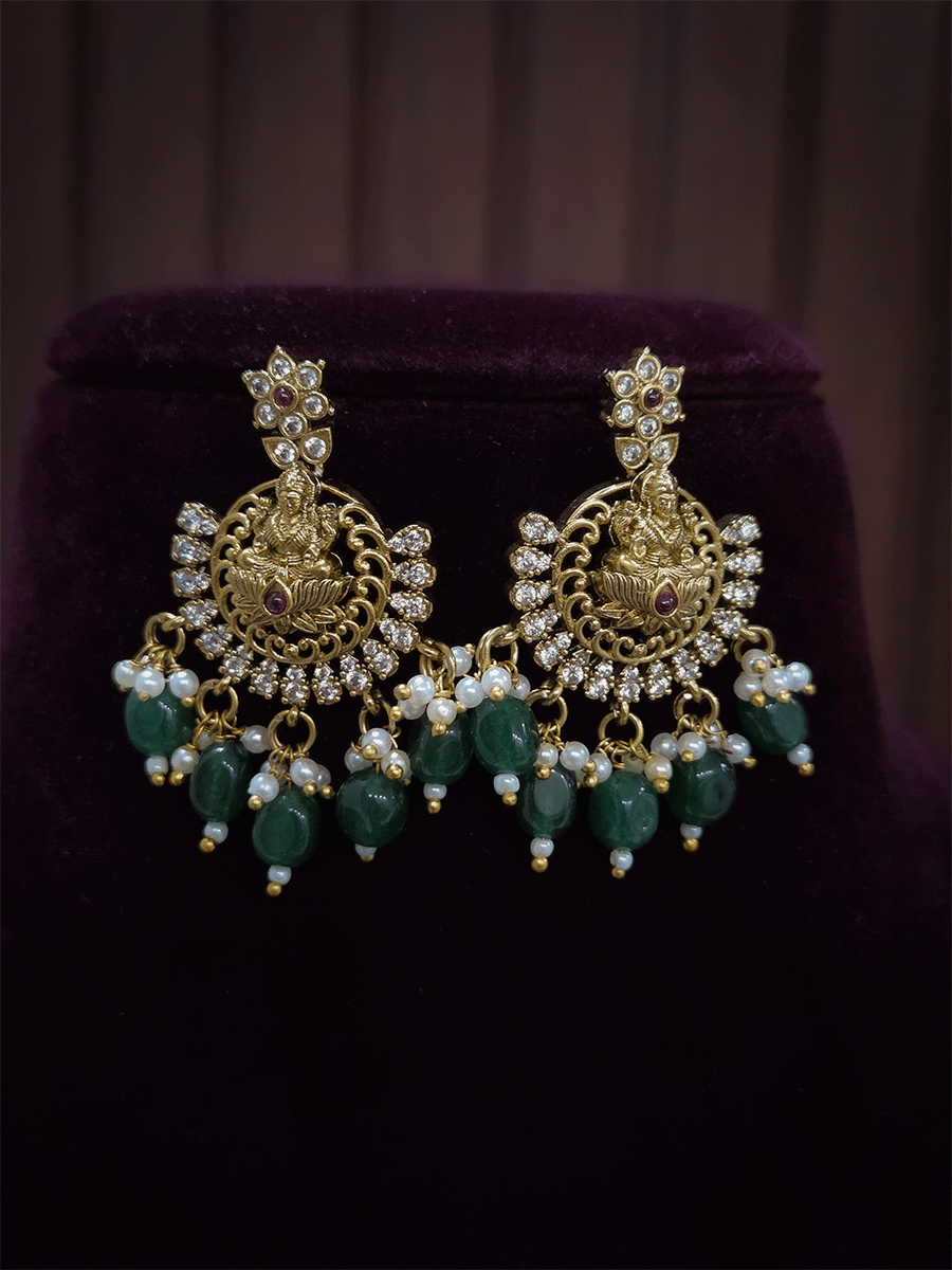 Mesh AD design broad choker set with laxmiji motif's and green bead drops