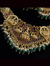 Load image into Gallery viewer, Laxmiji and peacock design broad center piece with beaded hangings set