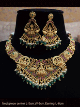 Load image into Gallery viewer, Laxmiji and peacock design broad center piece with beaded hangings set