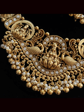 Load image into Gallery viewer, Laxmiji and peacock design broad center piece with beaded hangings set