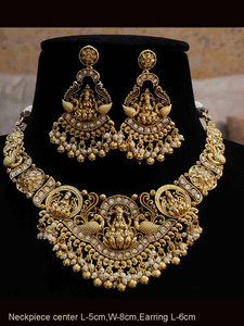 Laxmiji and peacock design broad center piece with beaded hangings set
