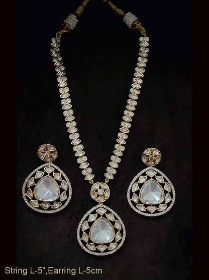 Triangular uncut polki with AD detailing classy set
