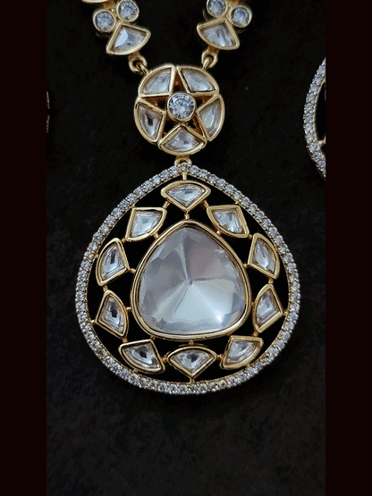 Triangular uncut polki with AD detailing classy set