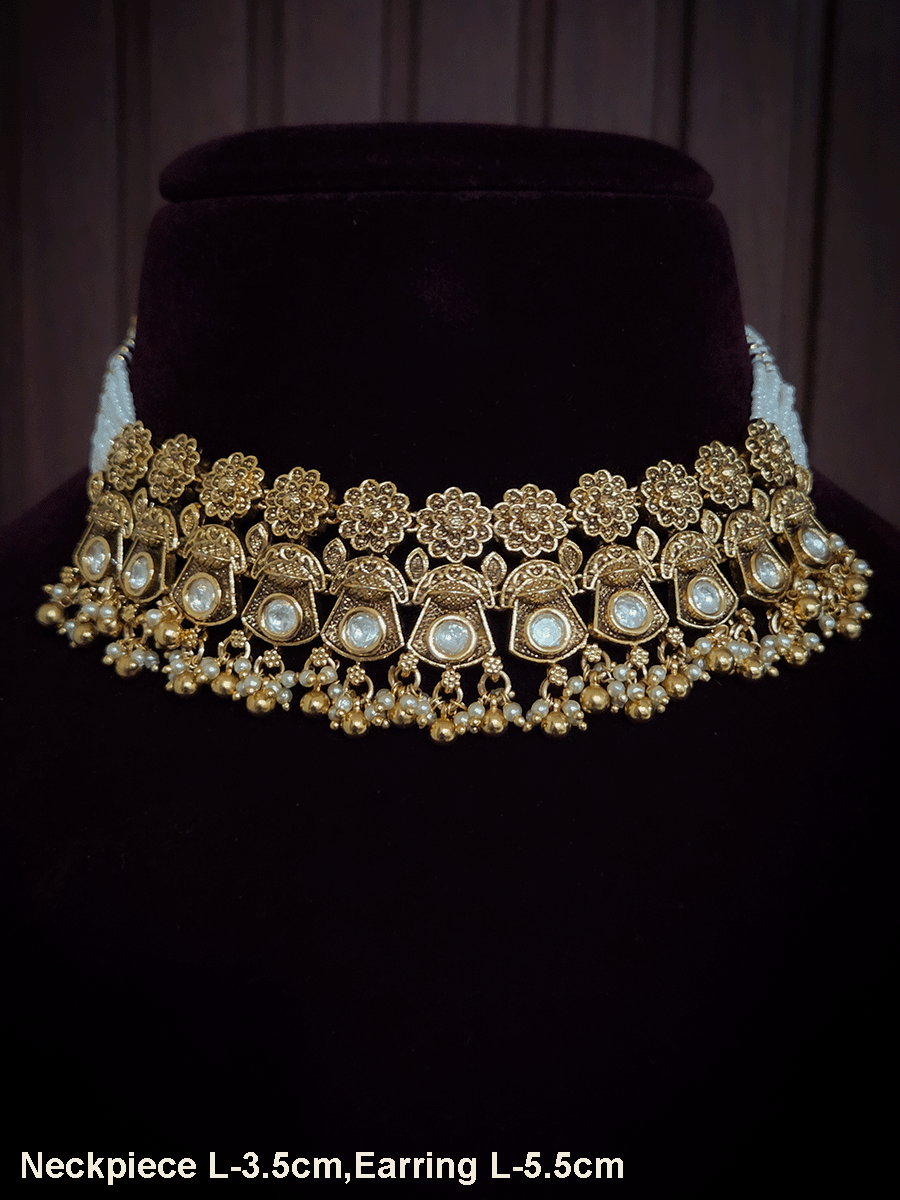 Flower top line antique kundan tukdies bead drops set with side cheed strings