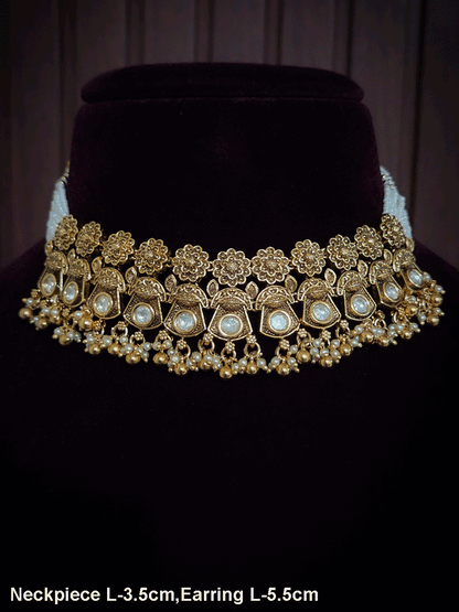 Flower top line antique kundan tukdies bead drops set with side cheed strings