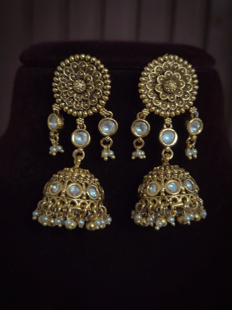 Flower top line antique kundan tukdies bead drops set with side cheed strings