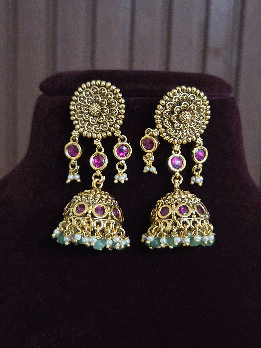 Flower top line antique kundan tukdies bead drops set with side cheed strings