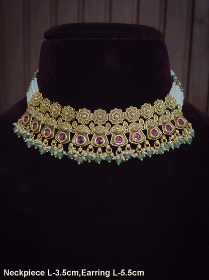 Flower top line antique kundan tukdies bead drops set with side cheed strings
