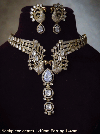Tear shaped white stone with peacock on both sides mehendi finish moissanite set