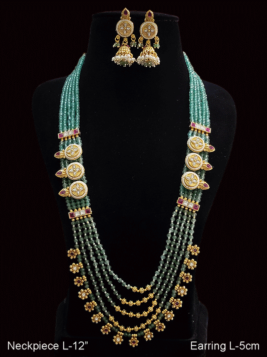 Five aqua strings 12" long with gold bead detailing and kundan tukdi set